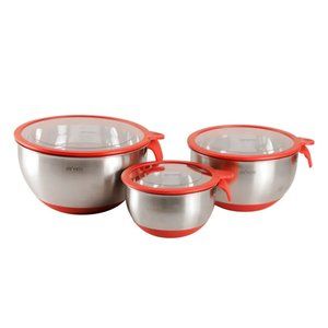3 Piece Stainless Steel Mixing Bowl with Transparent Lid